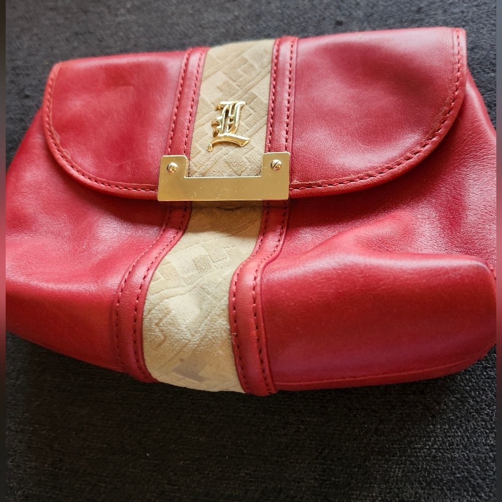 L.A.M.B. Red and Tan Designer Leather Clutch